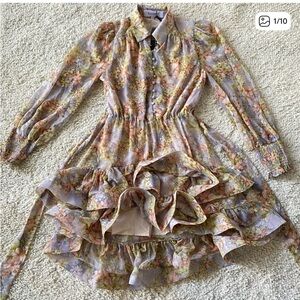 Elliatt Floral Ruffle Dress in Purple and Pink Sahara